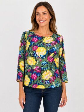 J. Crew Floral Blouse M Cottagecore Garden Print Long Sleeve Quiet Luxury Top